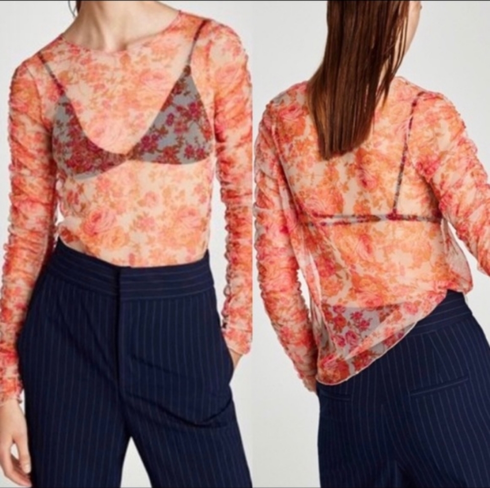 🆕 Zara Floral Sheer Top